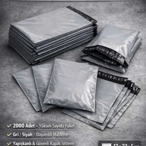 2000 Adet 17x23+5 CEPSİZ GRİ SİYAH KARGO POŞETİ